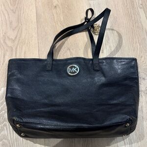 Michael Kors Black Leather Tote with Logo Accent